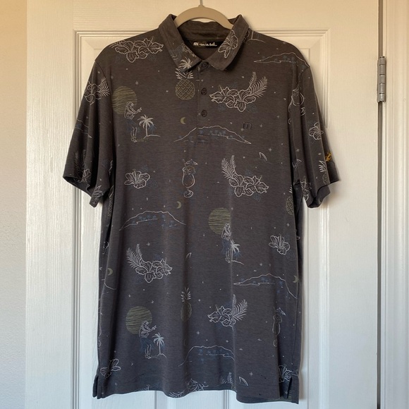 TravisMathew Golf Polo Shirt Men’s Size Large Gray with Tropical Print - Picture 1 of 6